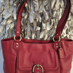 Coach Red Leather Tote Bag